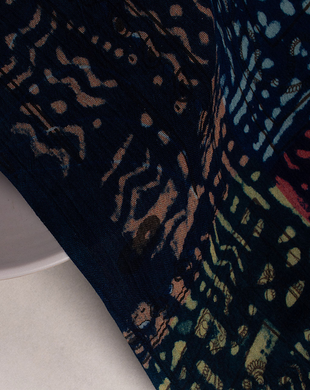 Indigo Hand Block Rayon Crepe Fabric