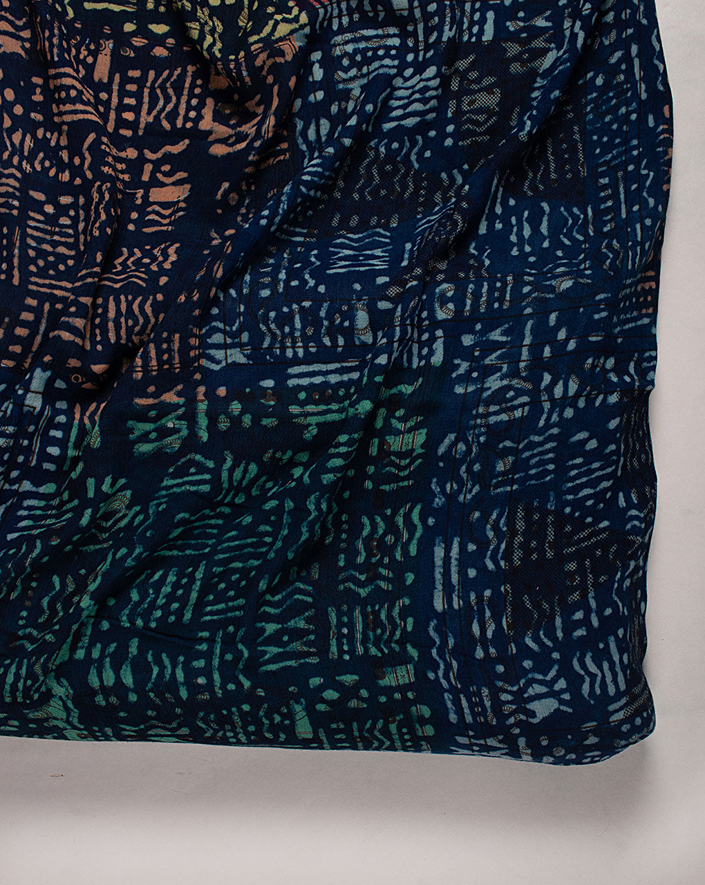 Indigo Hand Block Rayon Crepe Fabric