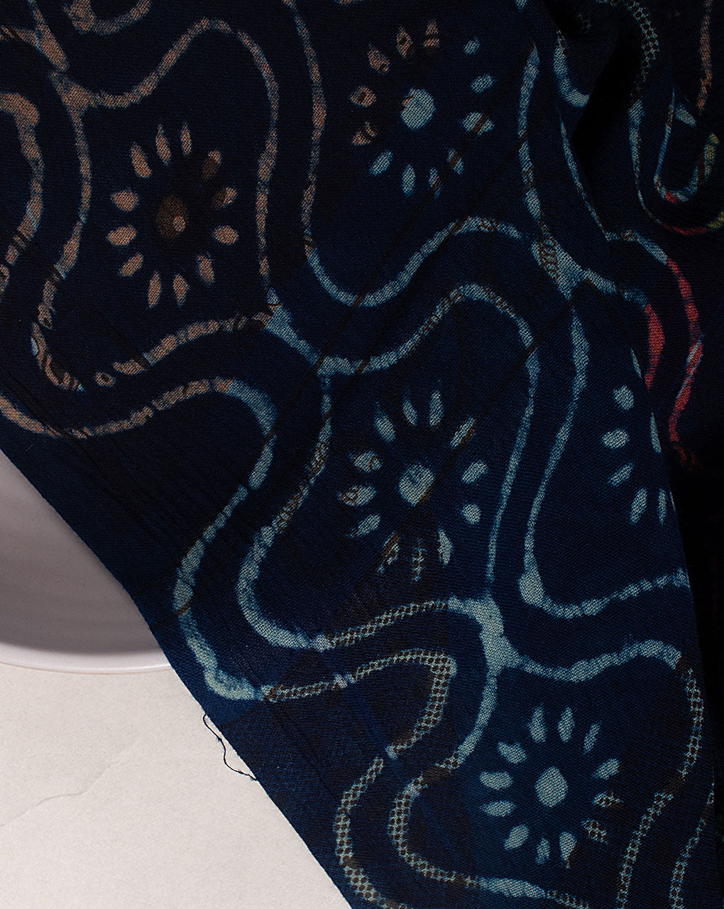 Indigo Hand Block Rayon Crepe Fabric