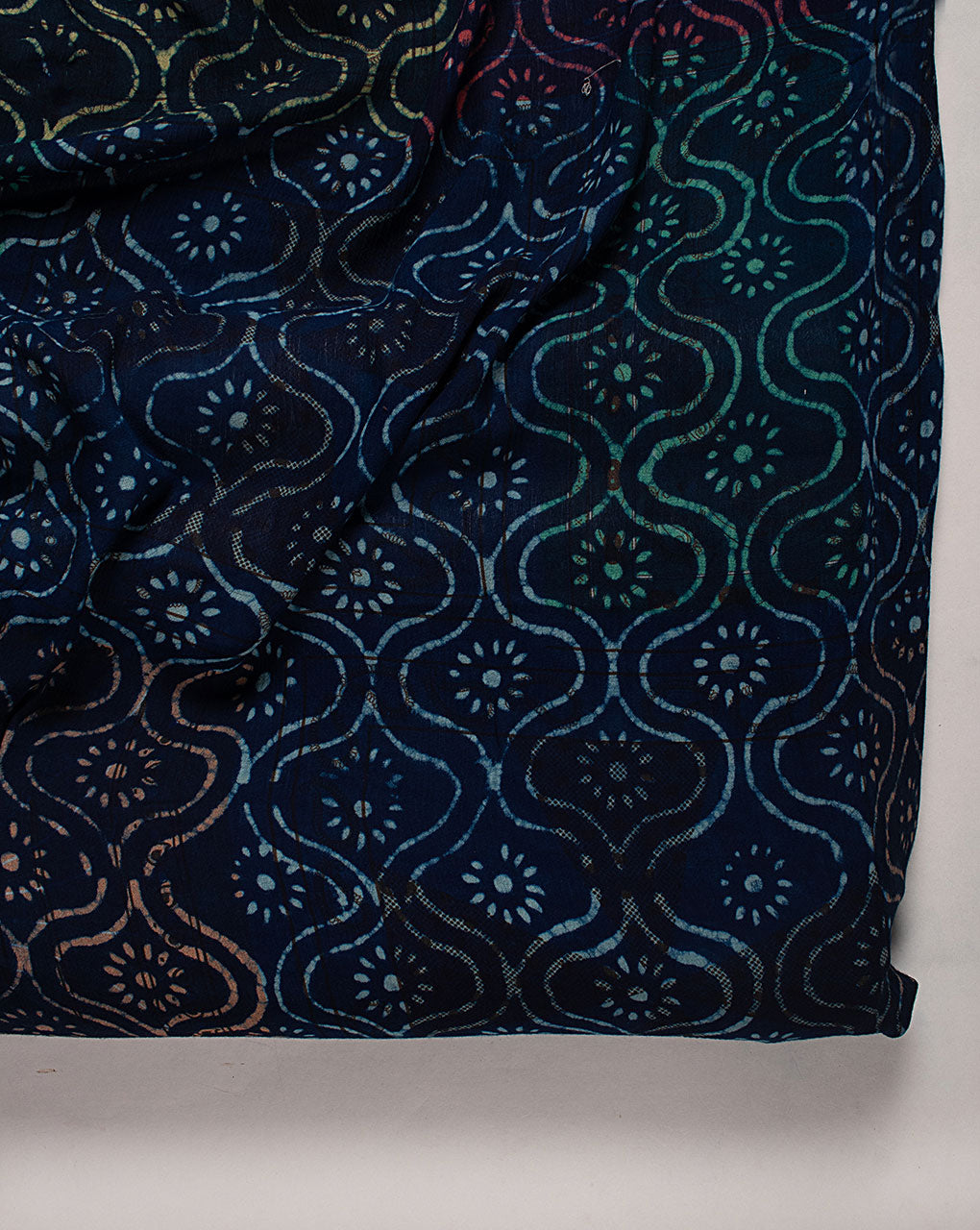 Indigo Hand Block Rayon Crepe Fabric