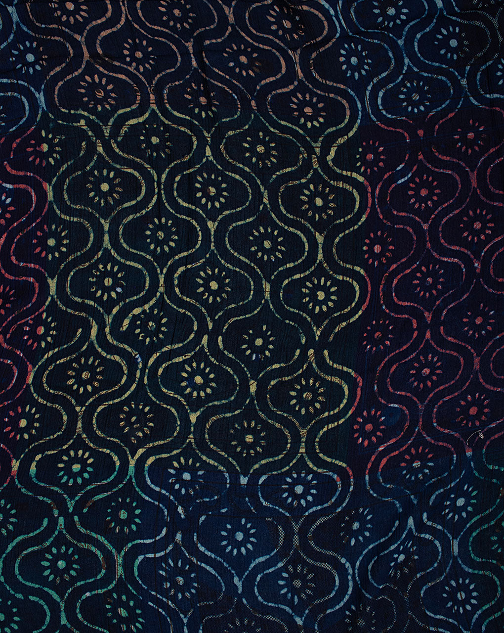 Indigo Hand Block Rayon Crepe Fabric