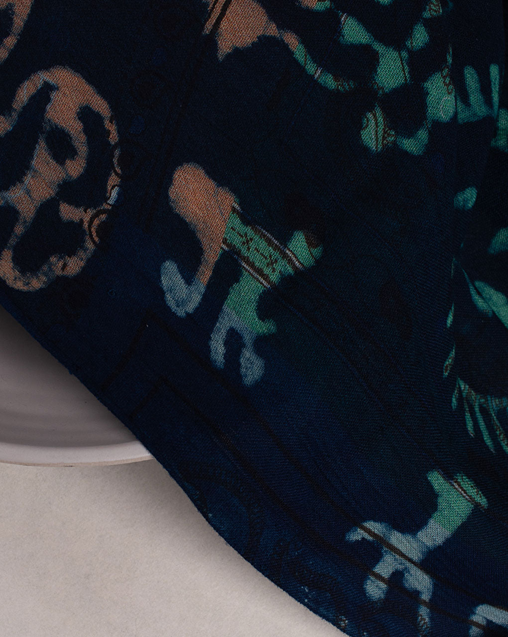 Indigo Hand Block Rayon Crepe Fabric