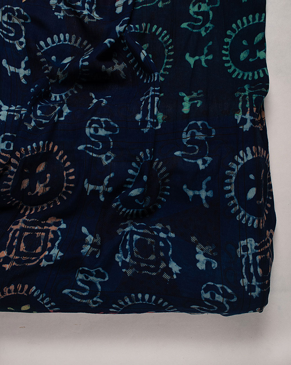 Indigo Hand Block Rayon Crepe Fabric