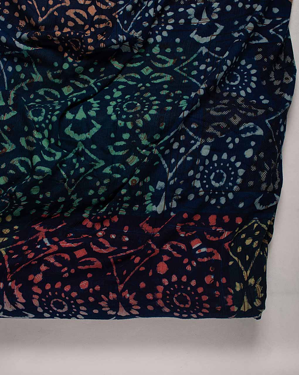 Indigo Hand Block Rayon Crepe Fabric