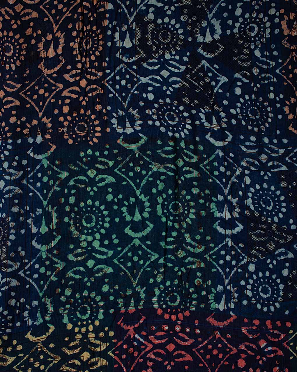 Indigo Hand Block Rayon Crepe Fabric