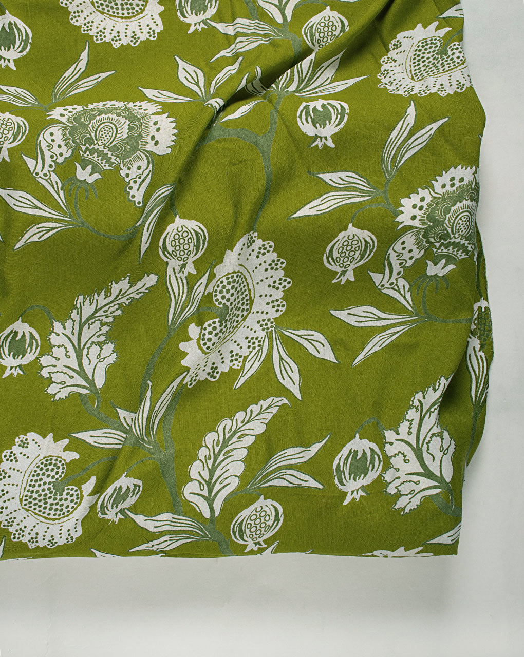 Green Floral Screen Print Rayon Fabric
