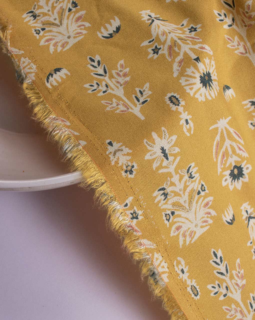 Yellow Screen Print Rayon Fabric 56"