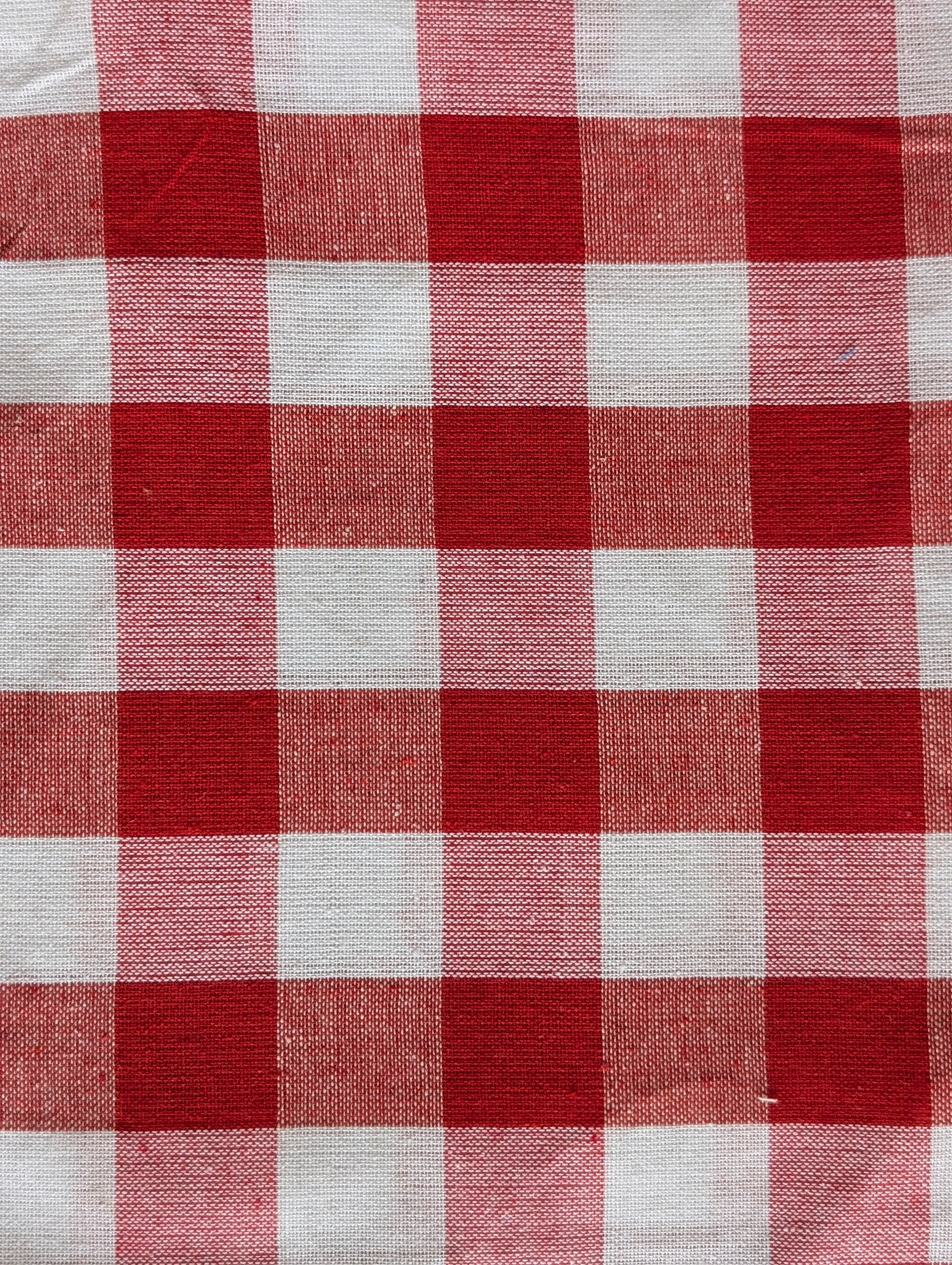 Red Checks Blended Cotton Yarn Dyed Fabric