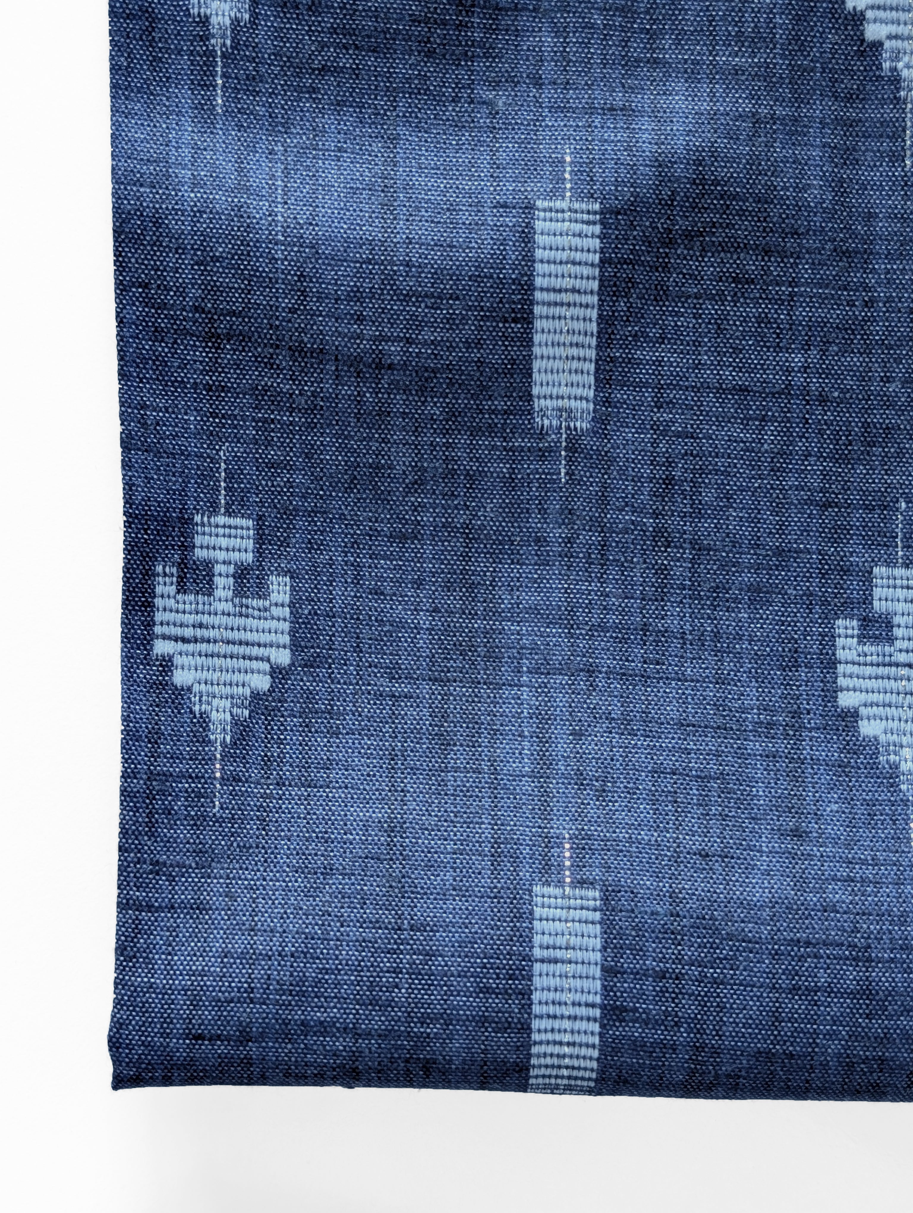 Blue Geometric Blended Cotton Jacquard Yarn Dyed Fabric