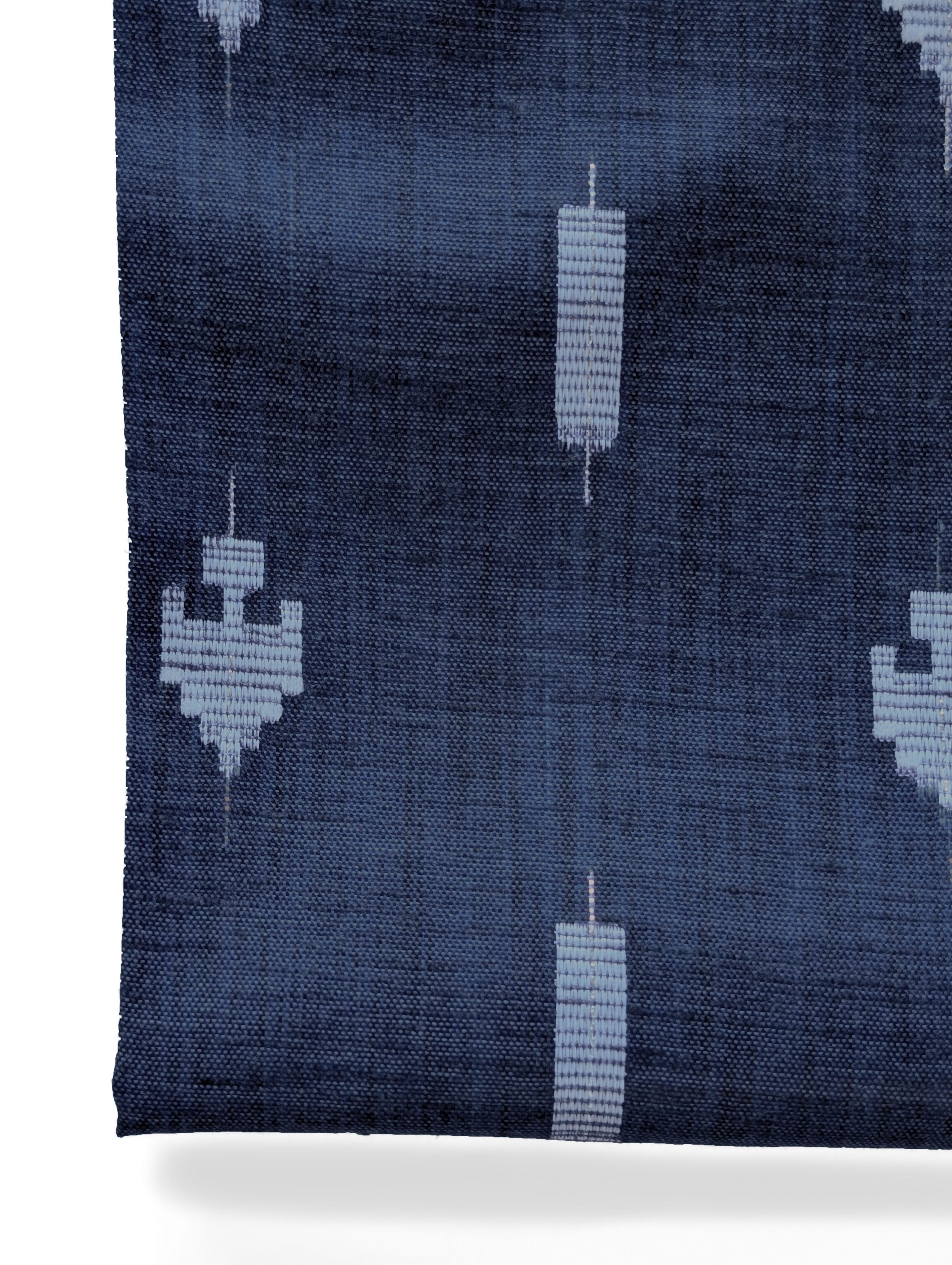 Blue Geometric Blended Cotton Jacquard Yarn Dyed Fabric