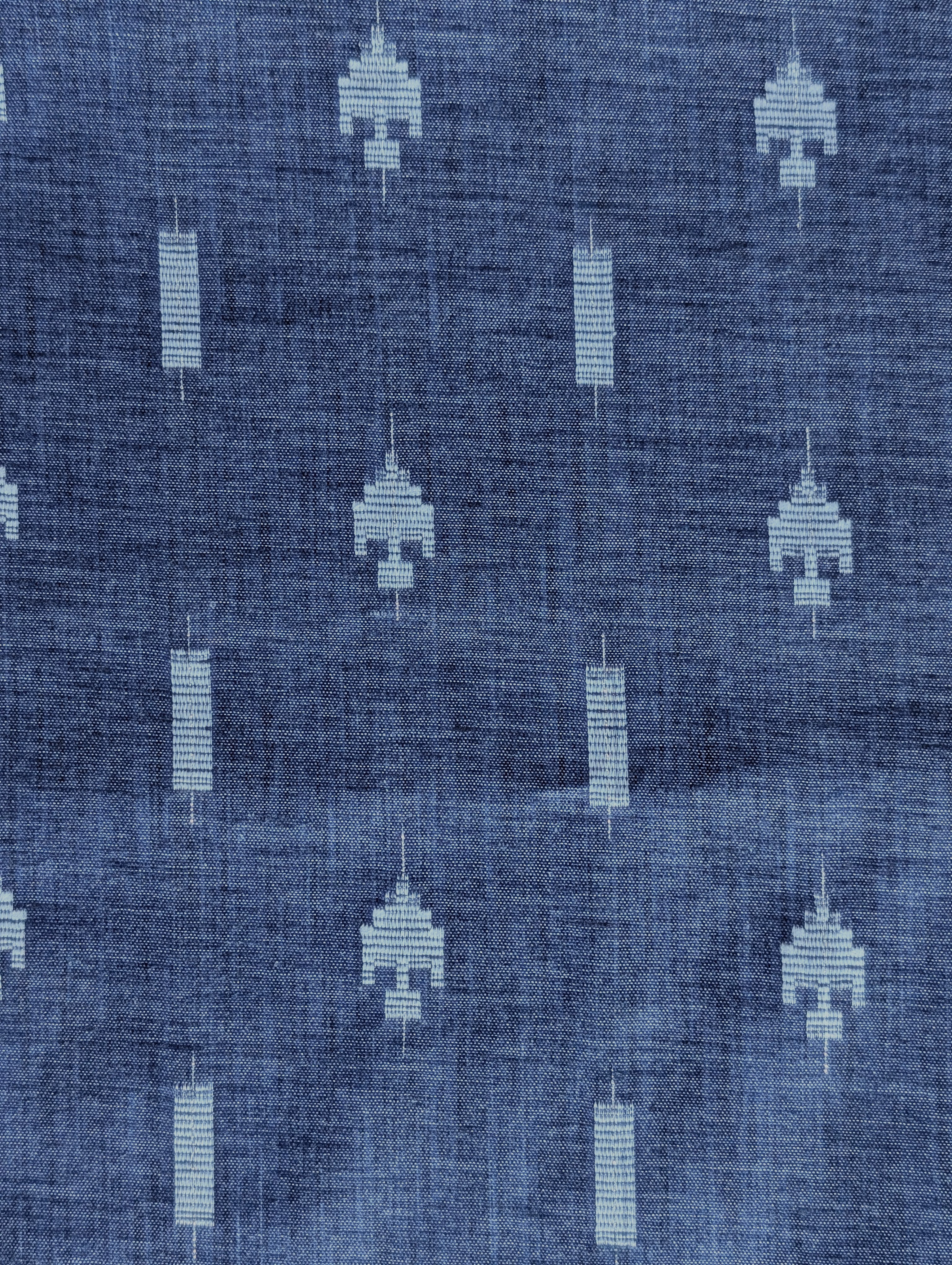 Blue Geometric Blended Cotton Jacquard Yarn Dyed Fabric