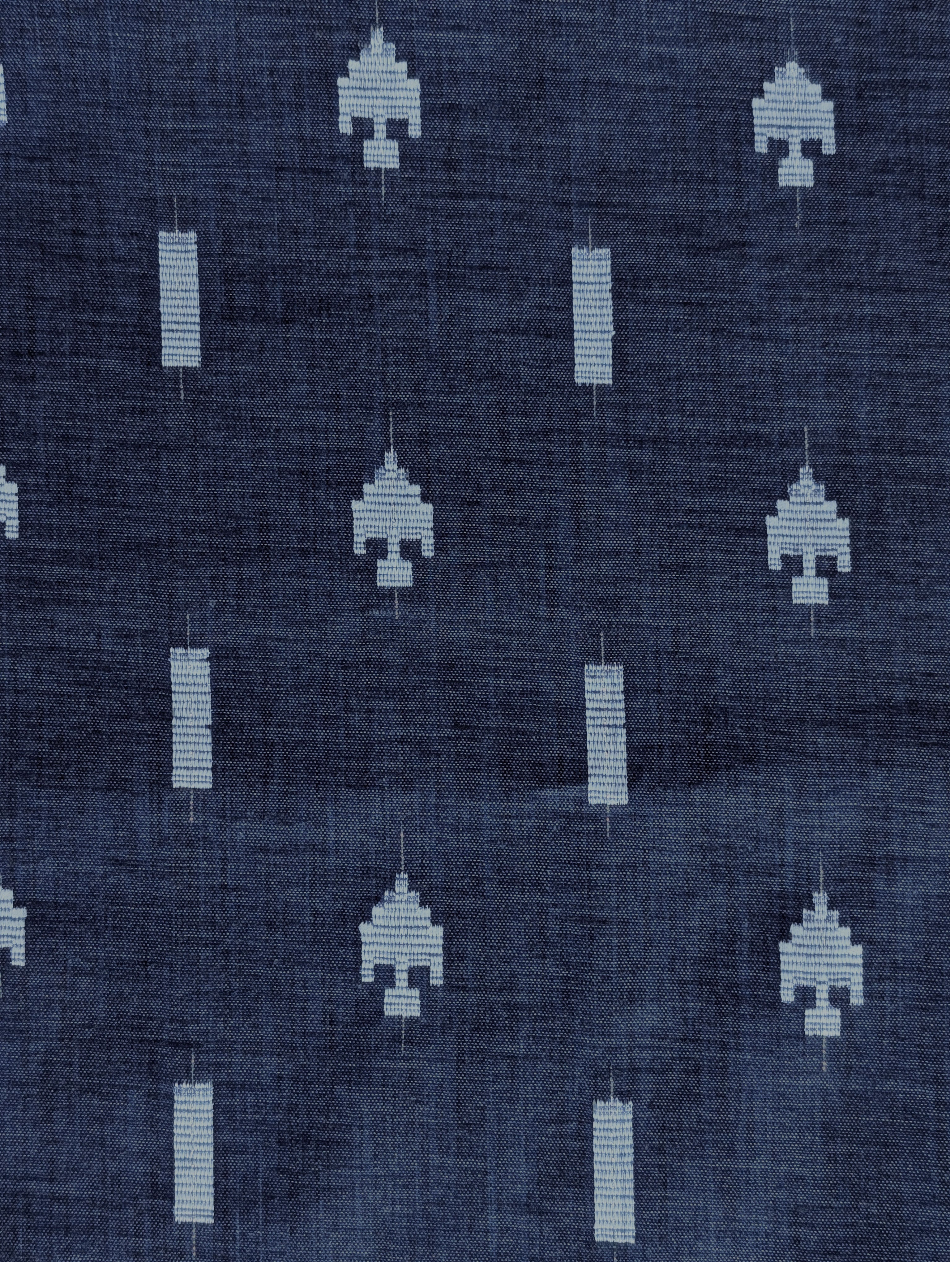 Blue Geometric Blended Cotton Jacquard Yarn Dyed Fabric