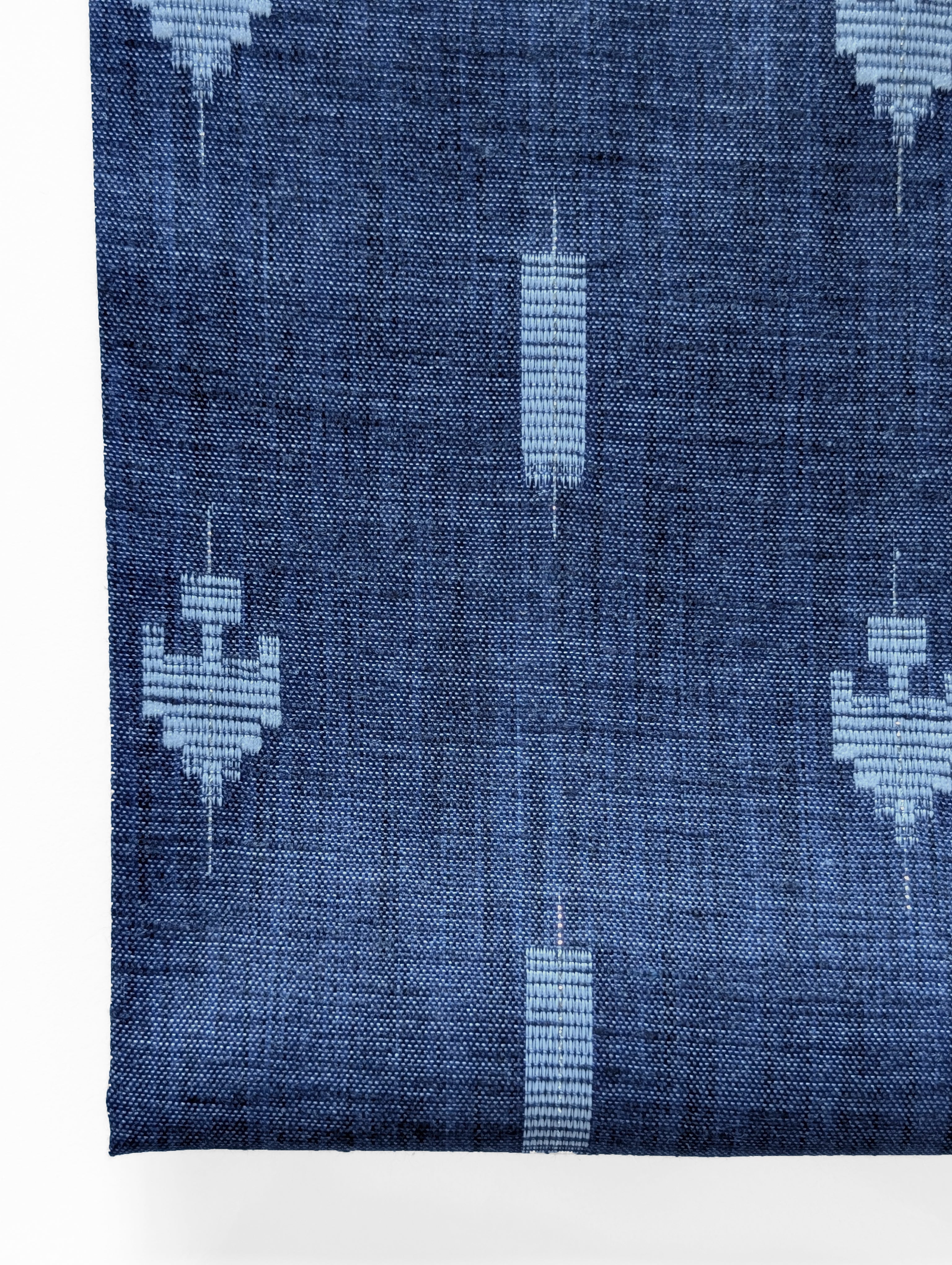 Blue Geometric Blended Cotton Jacquard Yarn Dyed Fabric