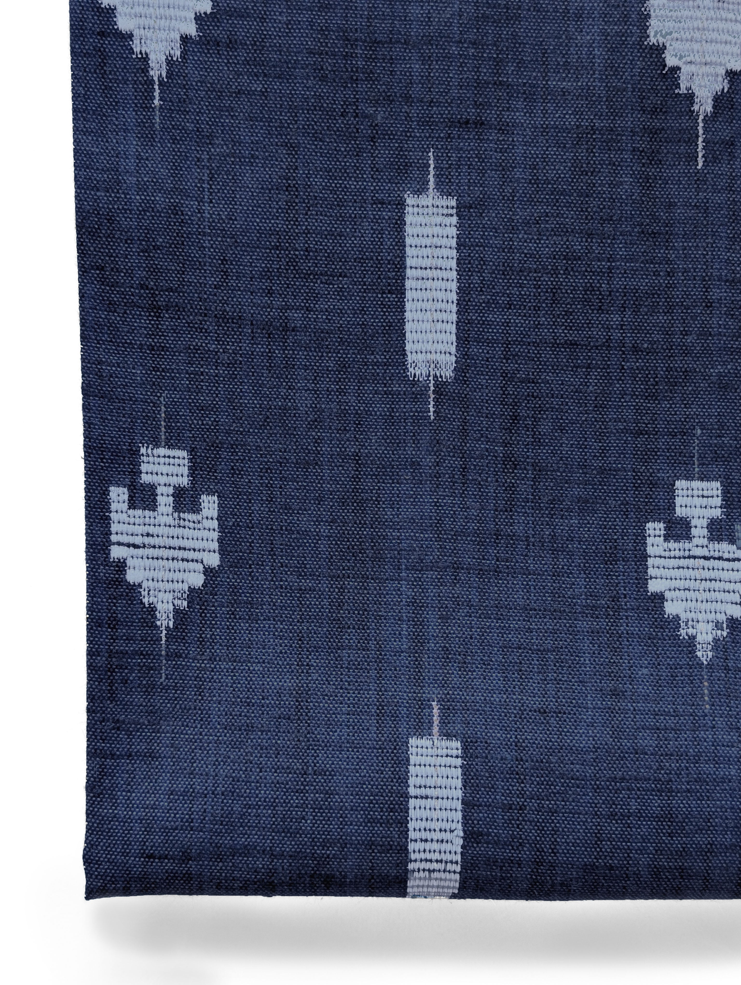 Blue Geometric Blended Cotton Jacquard Yarn Dyed Fabric