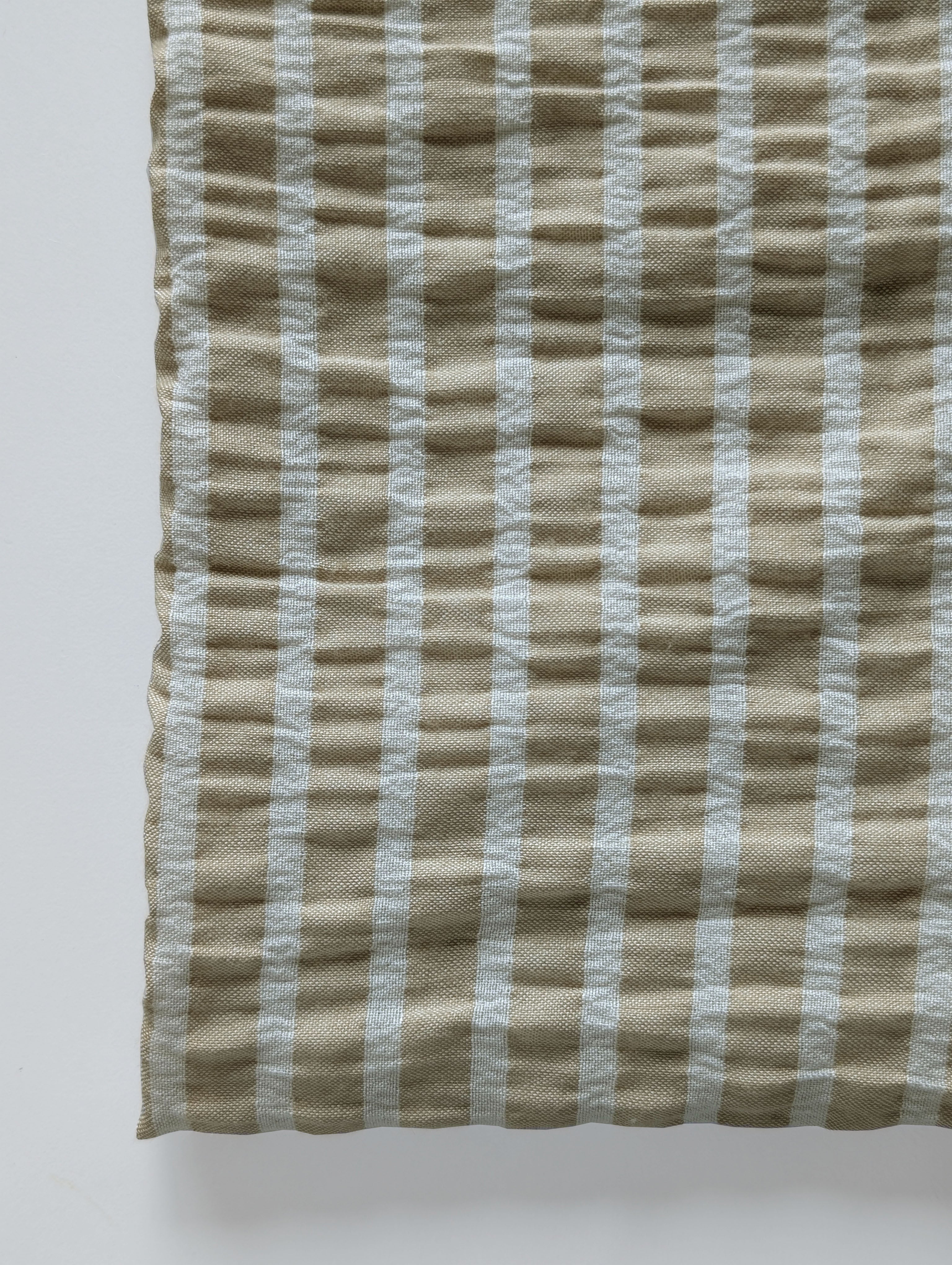 Beige Stripes Seersucker Blended Cotton Yarn Dyed Fabric 50"