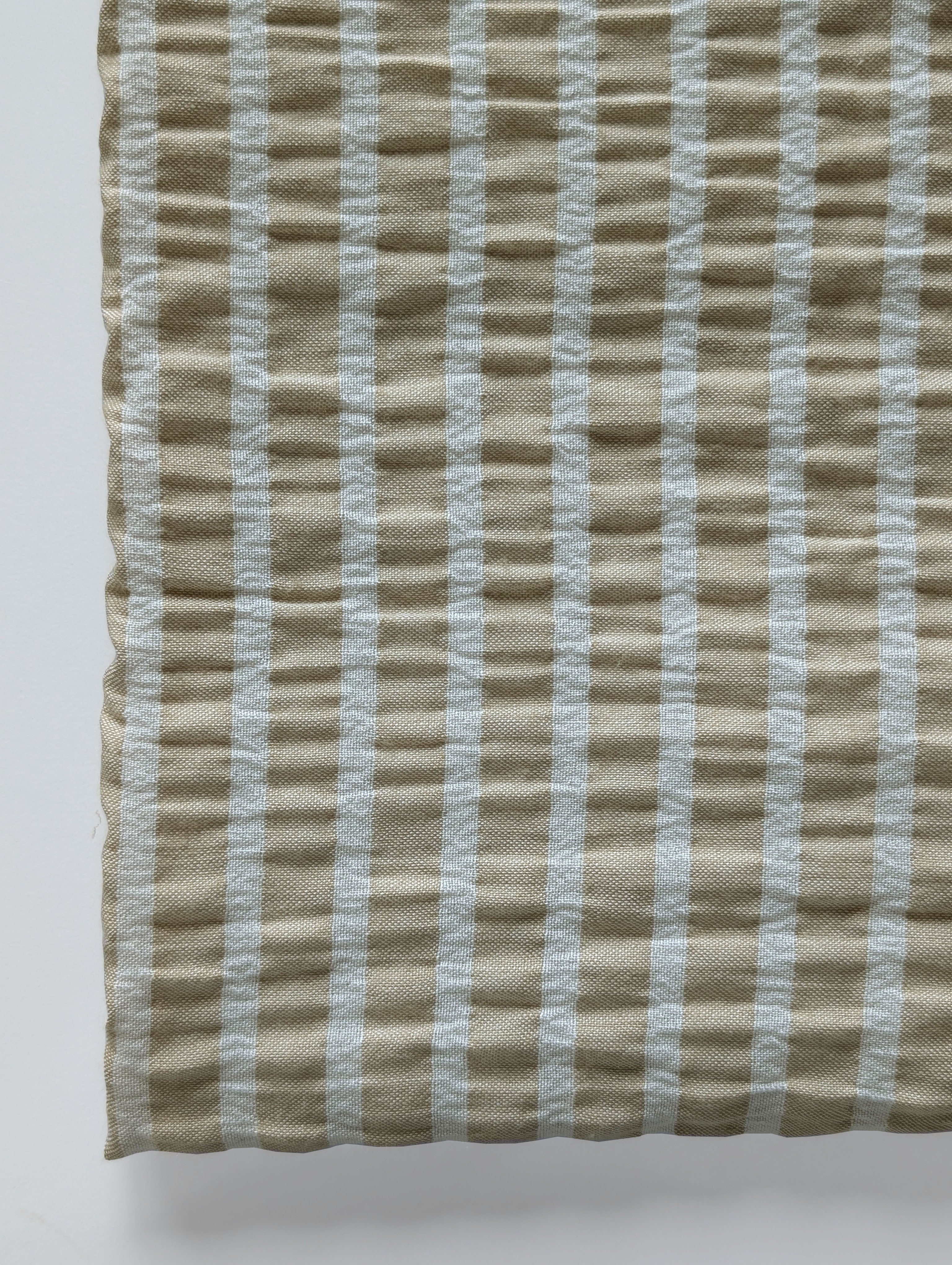 Beige Stripes Seersucker Blended Cotton Yarn Dyed Fabric 50"