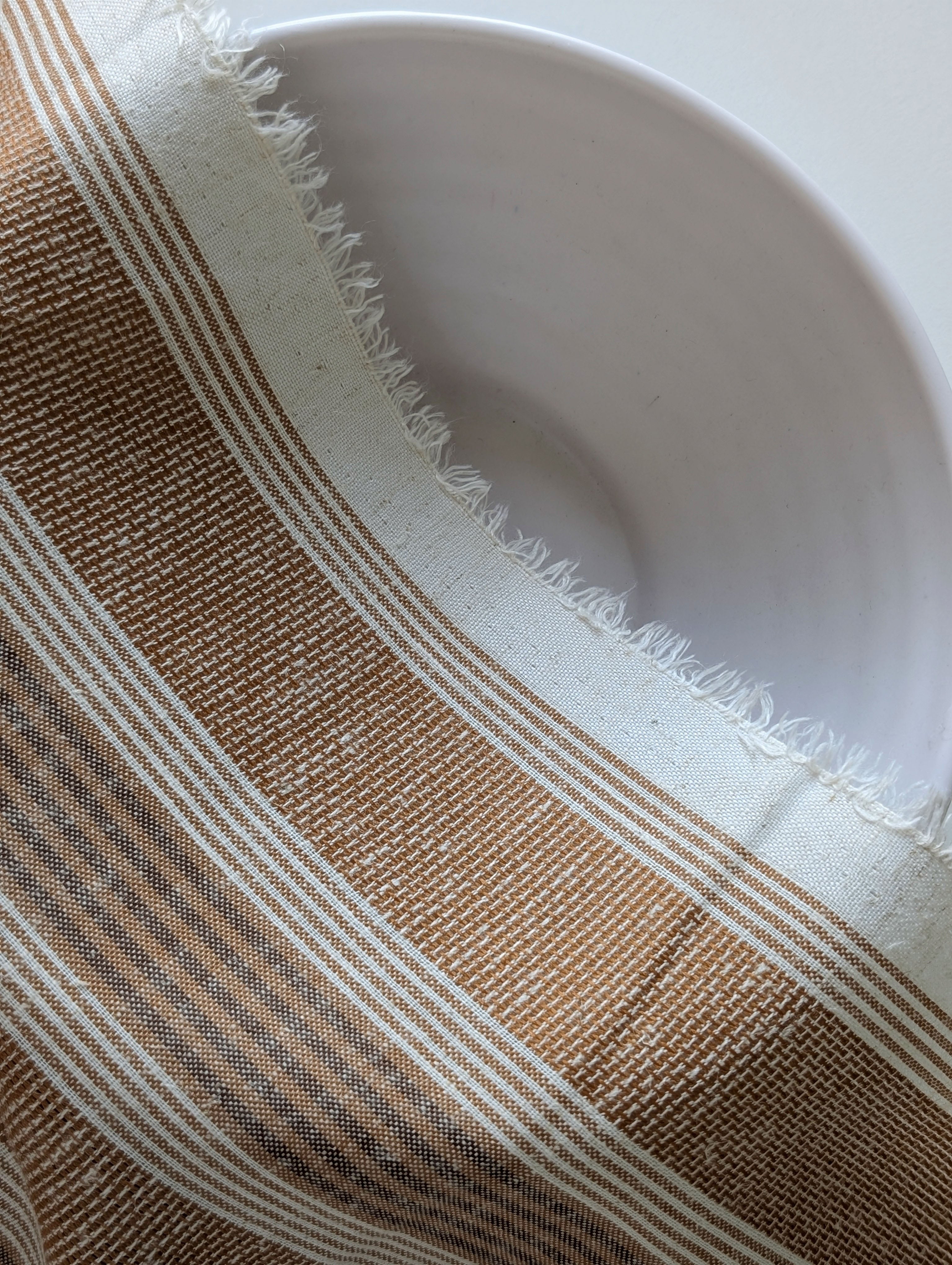 Brown Stripes Loom Textured Blended Cotton Yarn Dyed Fabric 58"