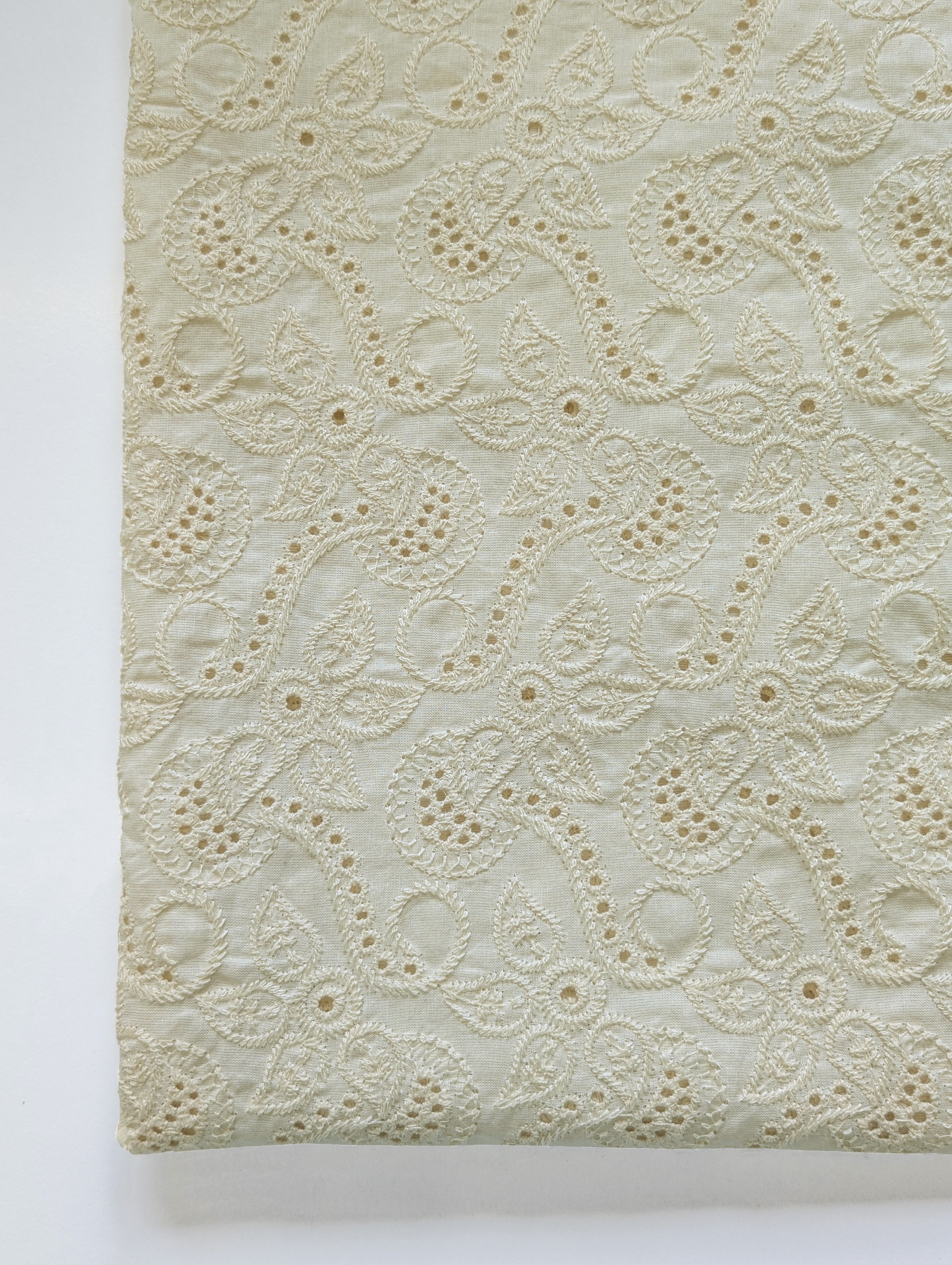 Shop Schiffli Heavy Embroidery Cotton Fabric 46" (Greige) Now