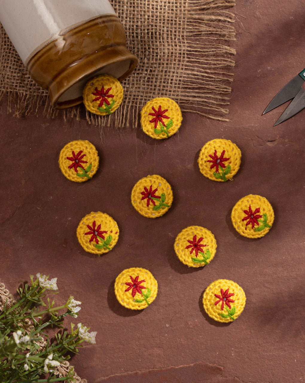 Floral Crochet Hand Embroidered Button - Fabriclore.com