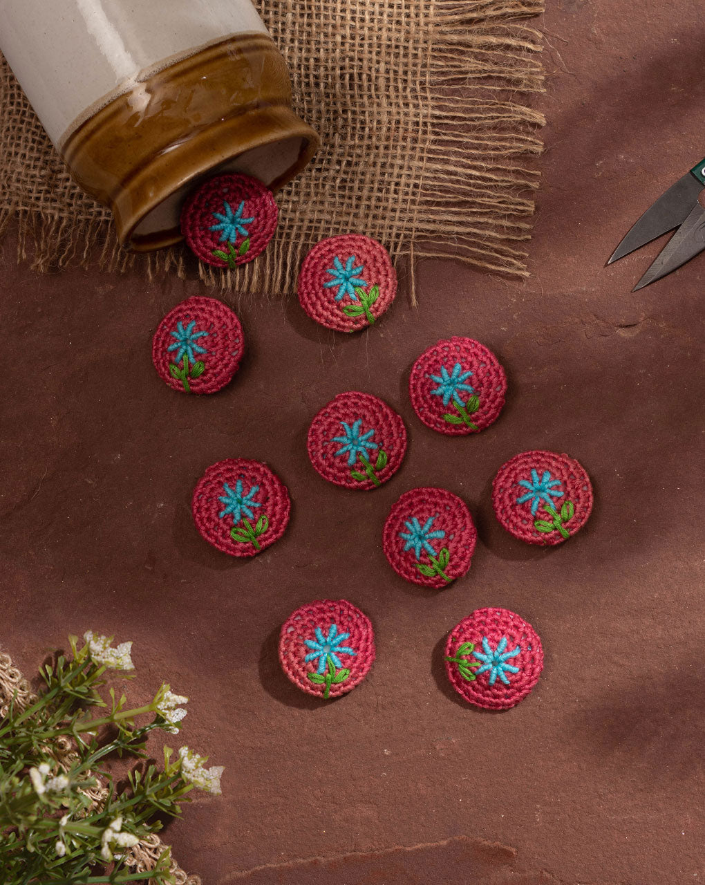 Floral Crochet Hand Embroidered Button - Fabriclore.com
