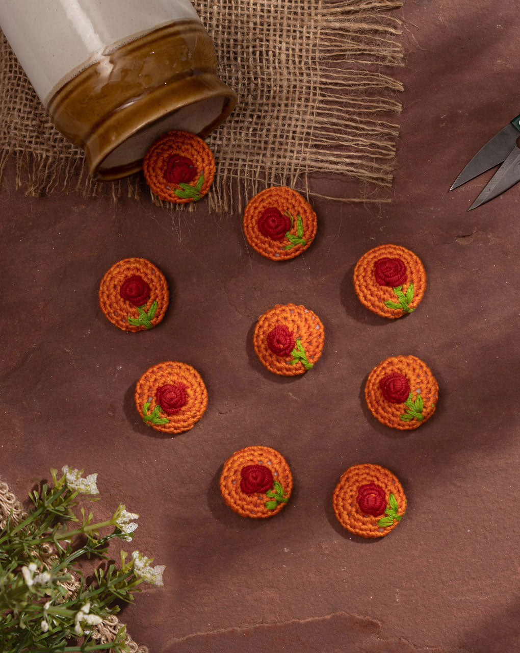 Floral Crochet Hand Embroidered Button - Fabriclore.com