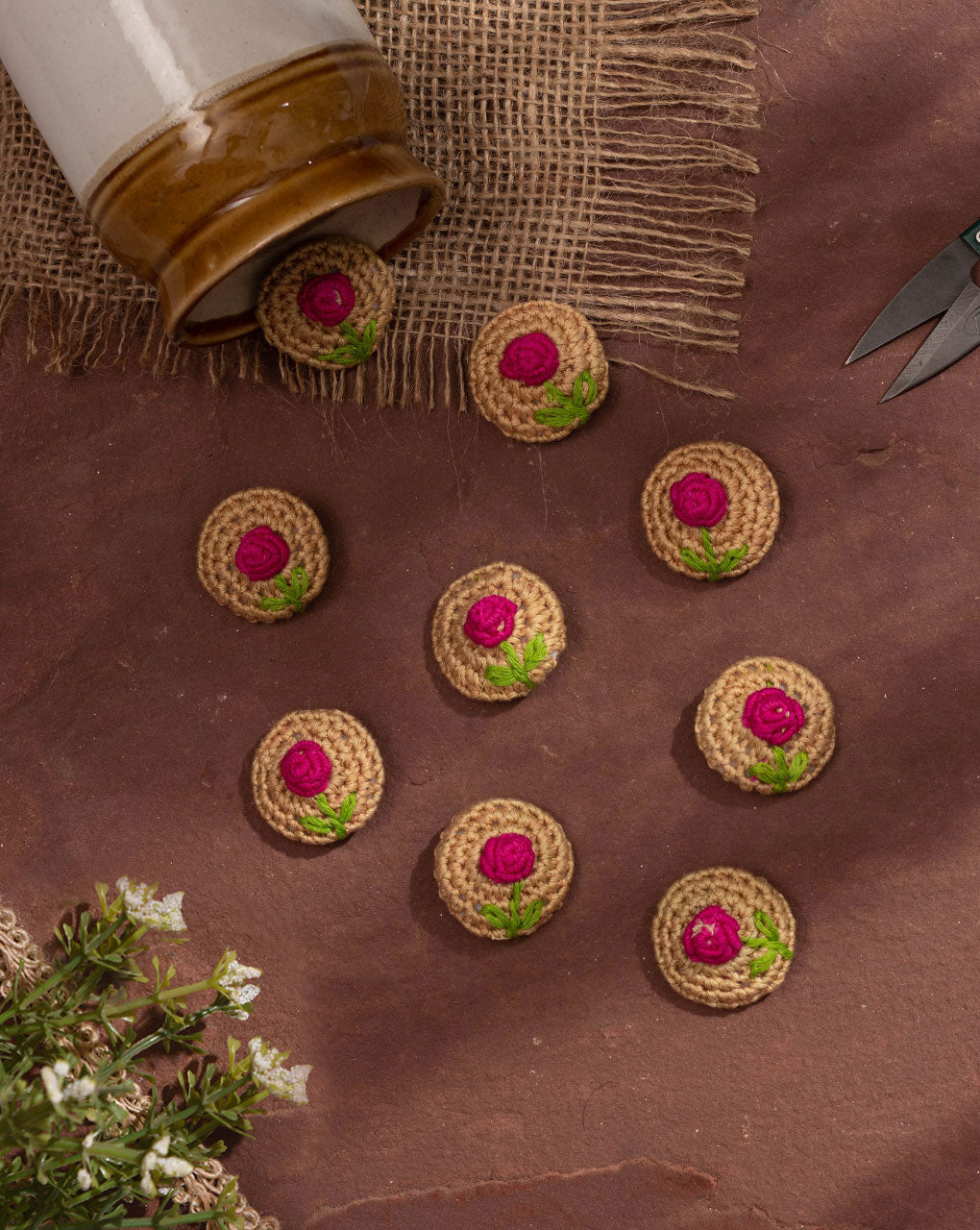 Floral Crochet Hand Embroidered Button - Fabriclore.com