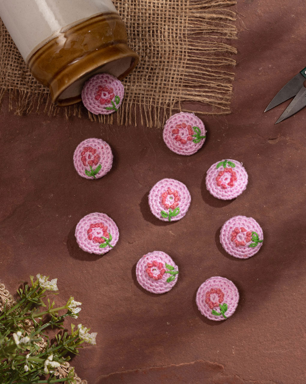 Floral Crochet Hand Embroidered Button - Fabriclore.com