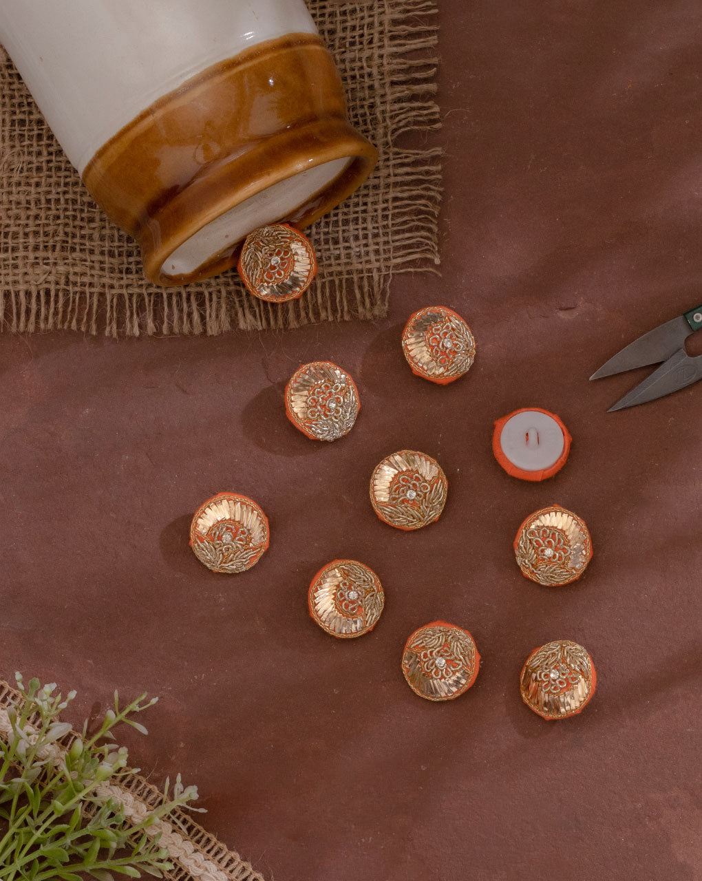 Floral Zardozi Hand Embroidered Button ( Single Piece ) - Fabriclore.com