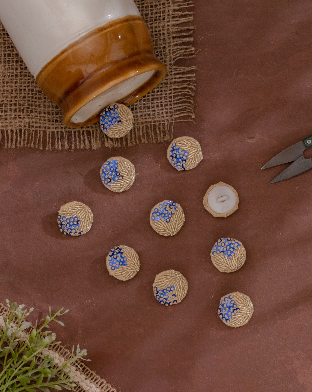 Floral Zardozi Hand Embroidered Button ( Single Piece ) - Fabriclore.com