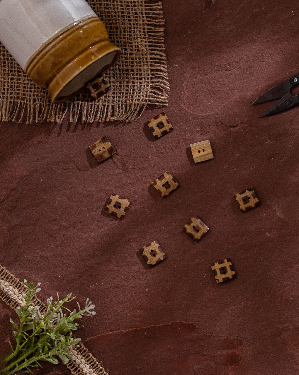 Square Wood Button ( Set Of 6 )