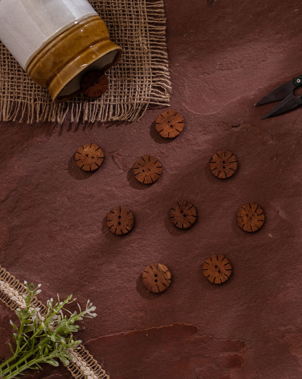Hand Carved Round Wood Button ( Set Of 5 )