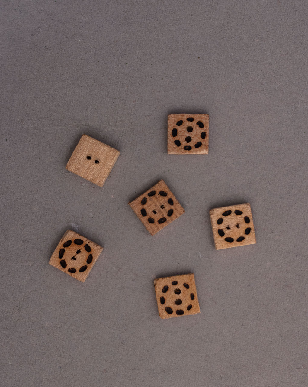 Hand Carved Square Wood Button ( Set Of 5 )