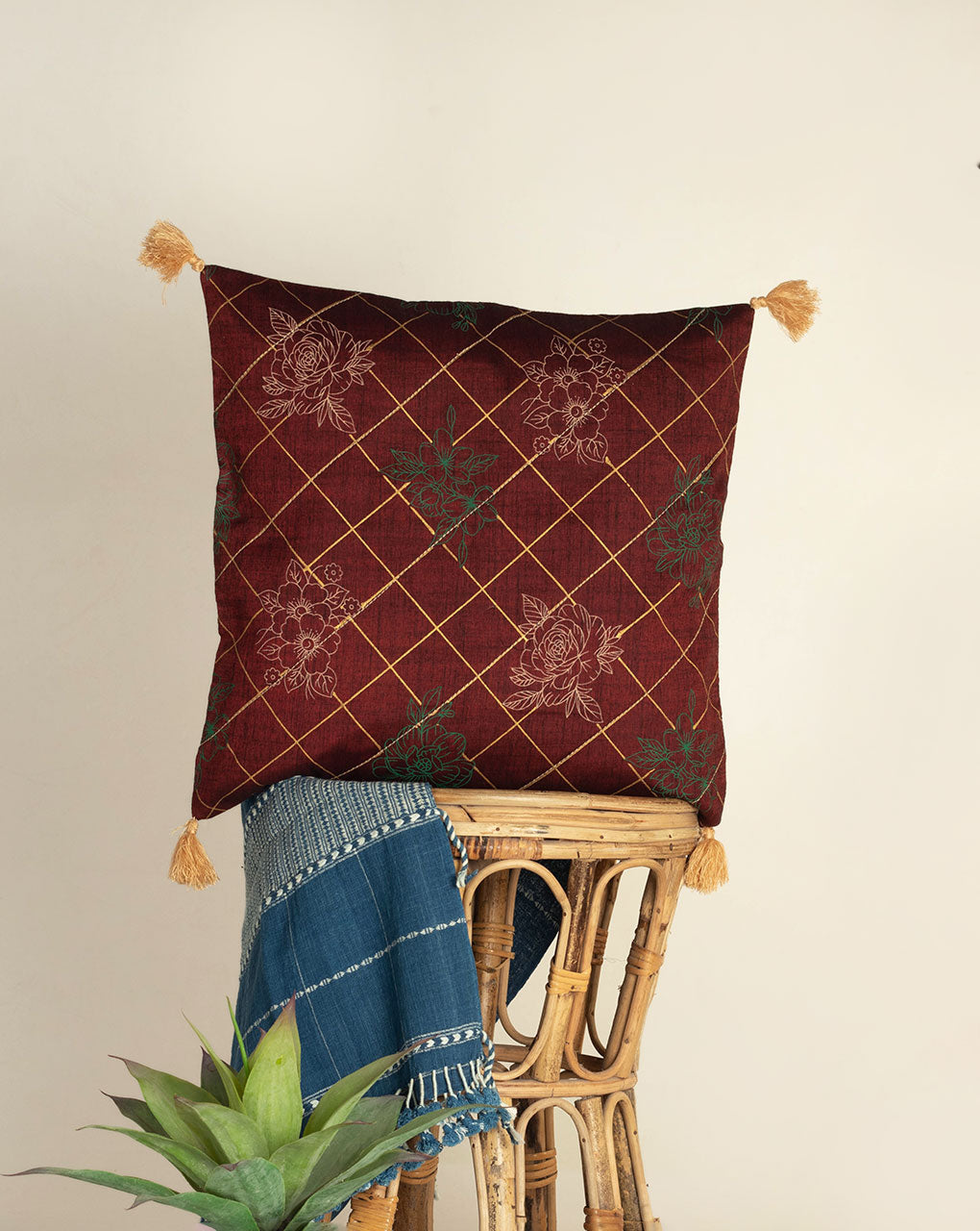 Hand Crafted Rayon Cushion Cover ( 16X16 Inches ) - Fabriclore.com