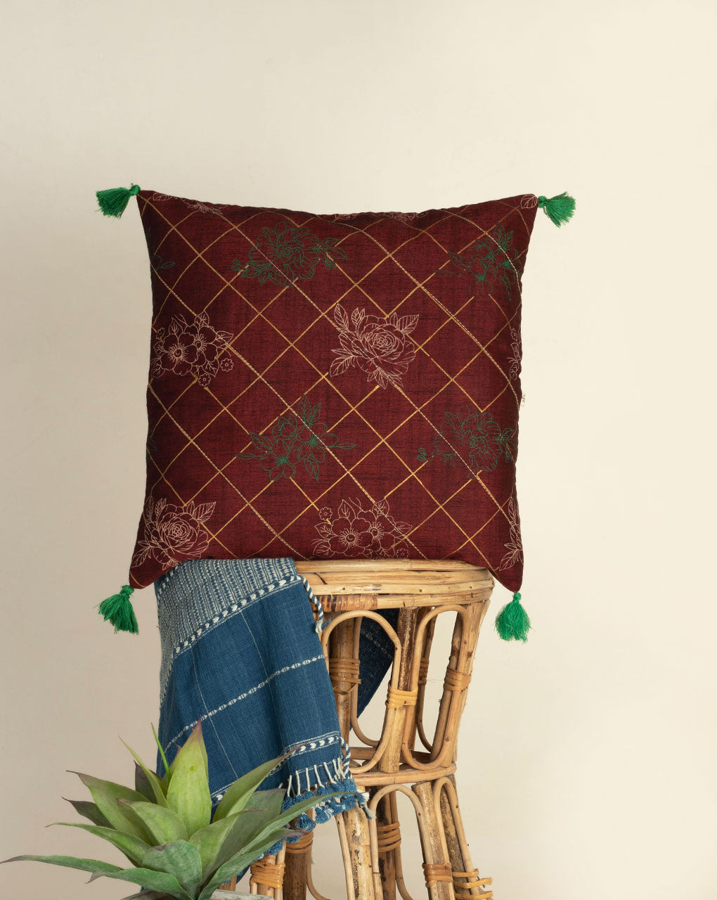 Hand Crafted Rayon Cushion Cover ( 16X16 Inches ) - Fabriclore.com