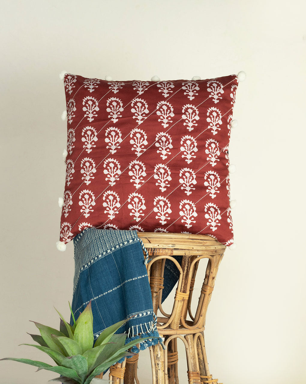 Hand Crafted Glazed Cotton Cushion Cover ( 16X16 Inches ) - Fabriclore.com