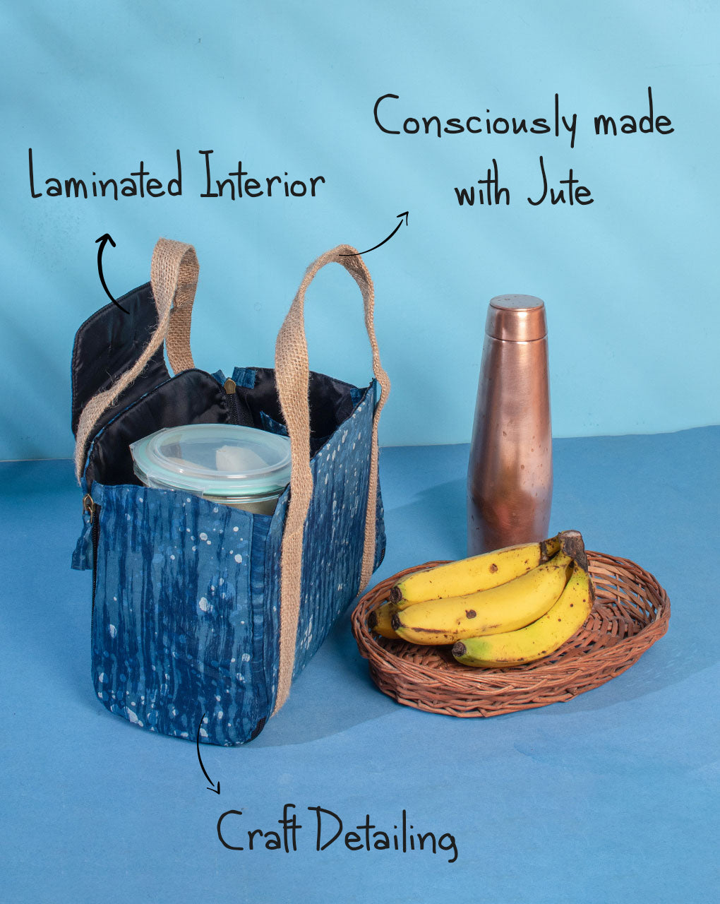 Multi-Utility Indigo Lunch Bag - Fabriclore.com