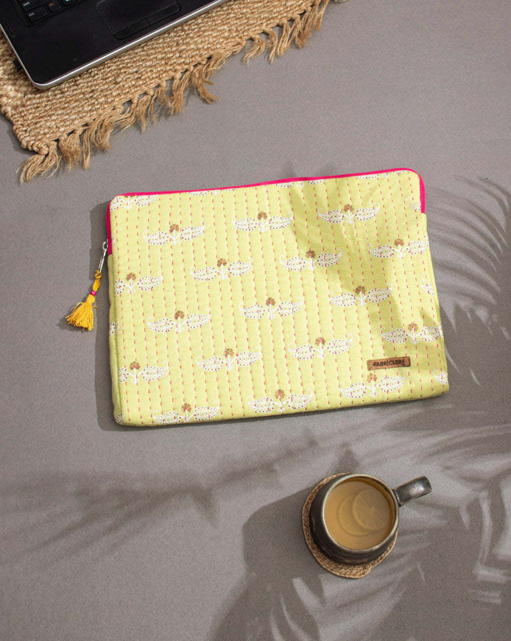 Floral Kantha Quilted Laptop Sleeve - Fabriclore.com