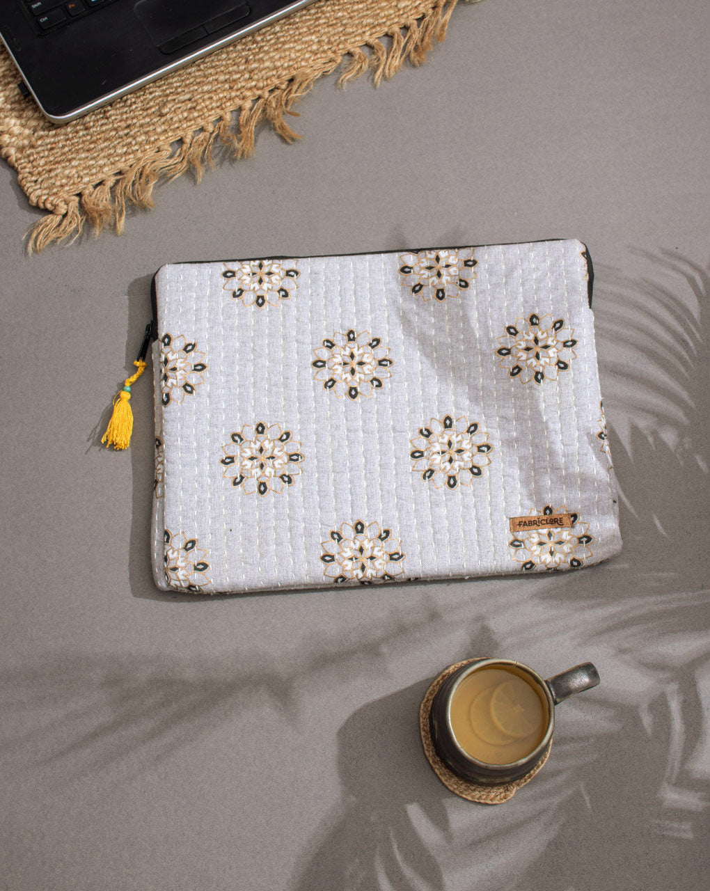 Floral Kantha Quilted Laptop Sleeve - Fabriclore.com