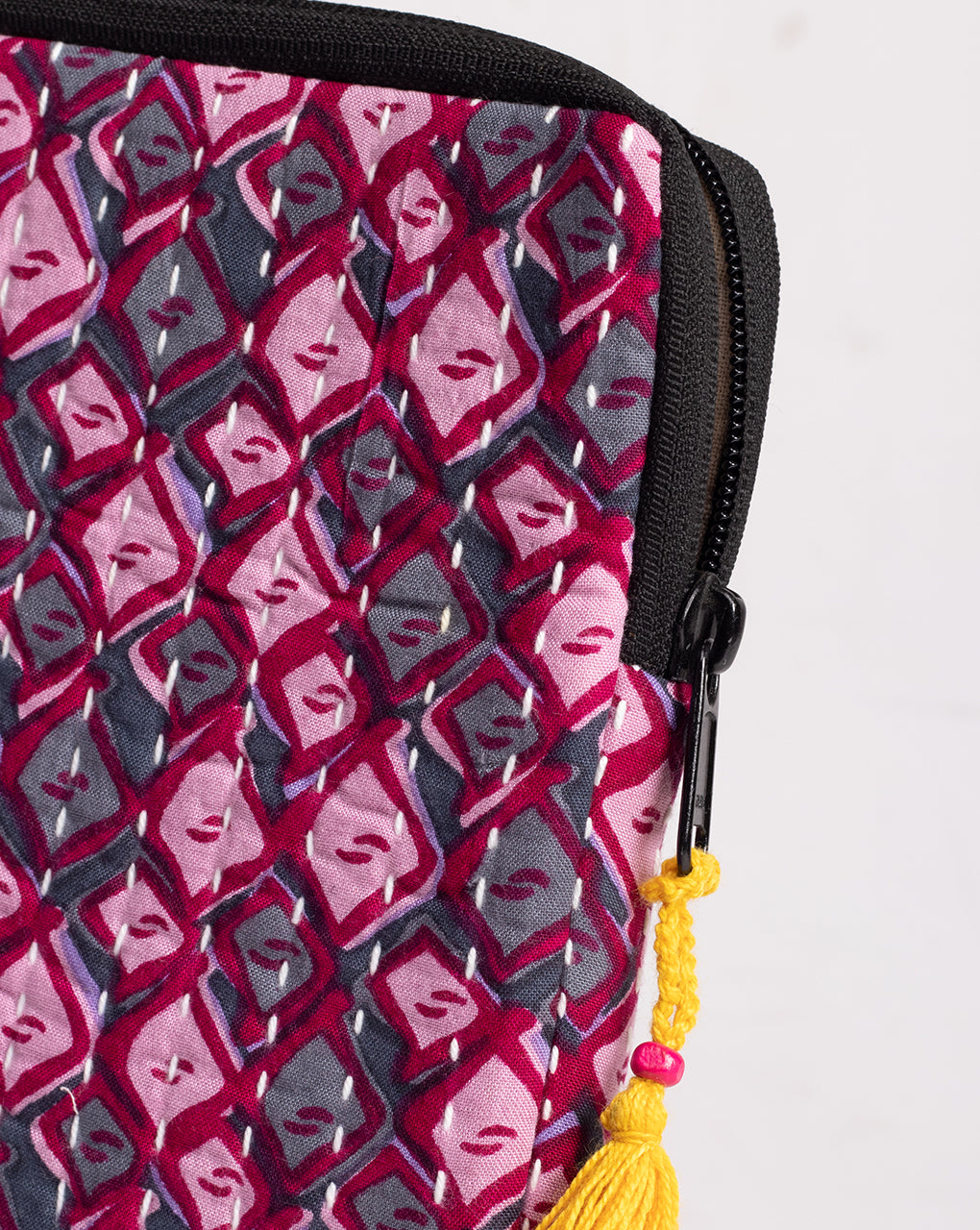 Geometric Kantha Quilted Laptop Sleeve - Fabriclore.com