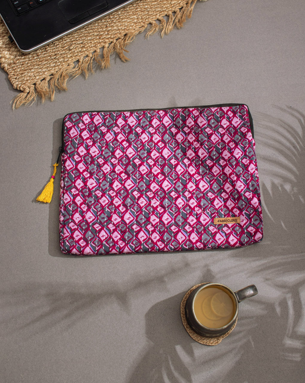 Geometric Kantha Quilted Laptop Sleeve - Fabriclore.com