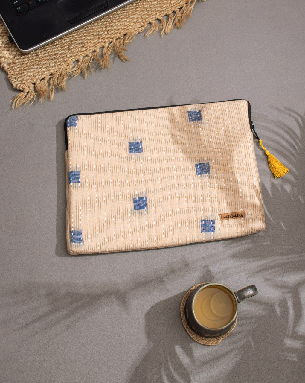 Geometric Kantha Quilted Laptop Sleeve - Fabriclore.com