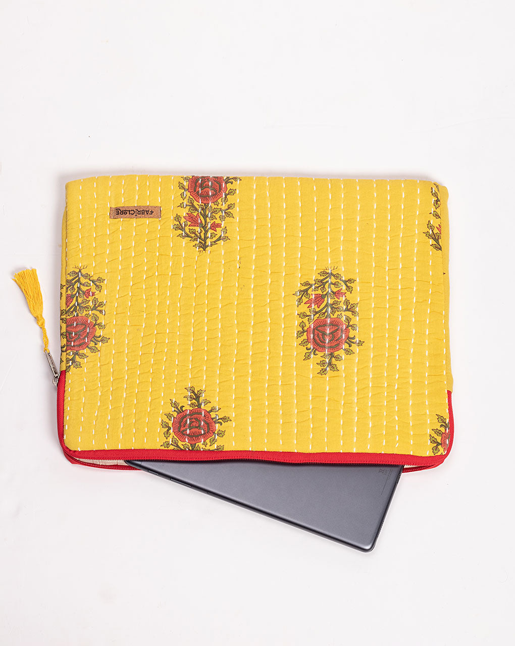 Floral Kantha Quilted Laptop Sleeve - Fabriclore.com