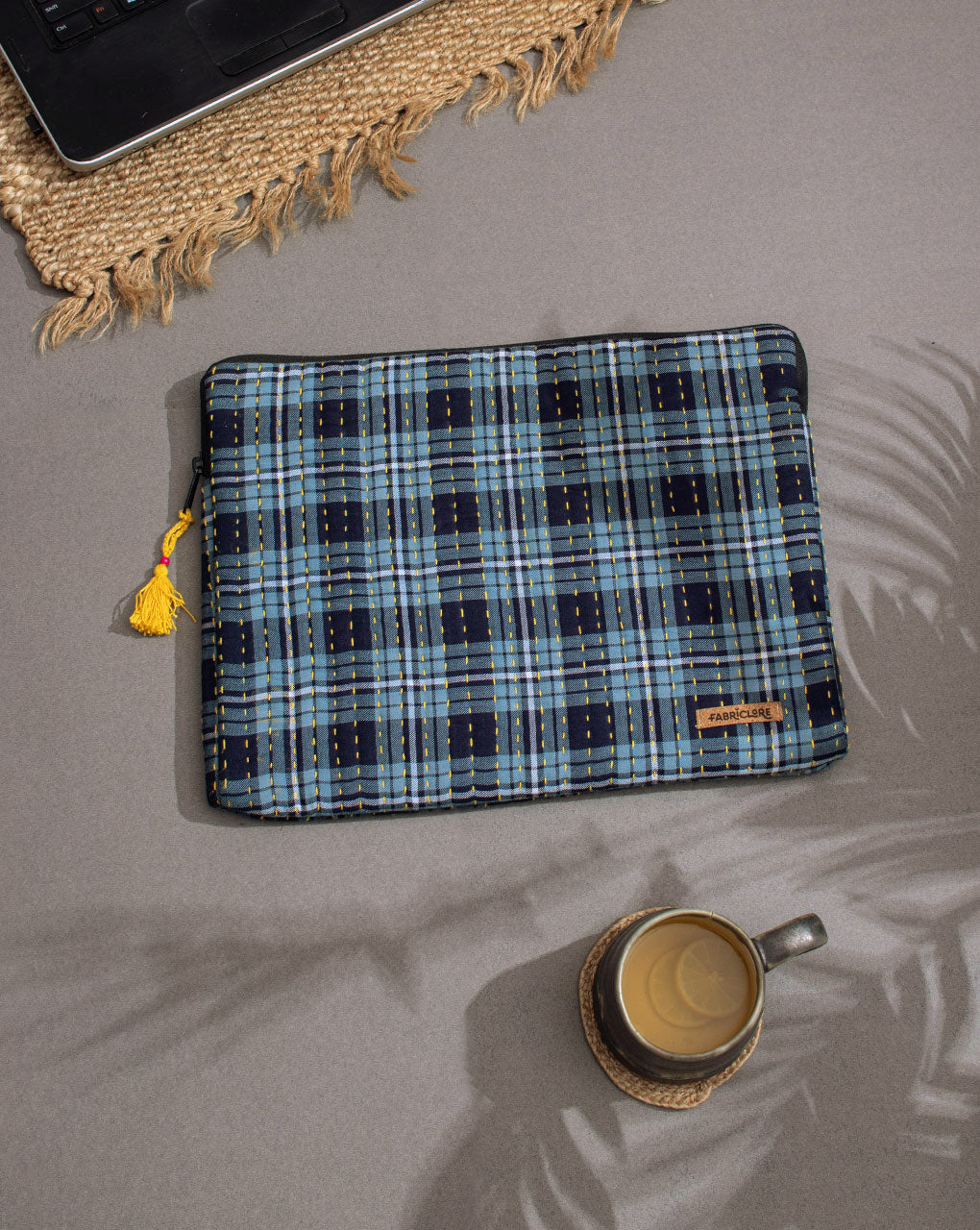 Checks Kantha Quilted Laptop Sleeve - Fabriclore.com