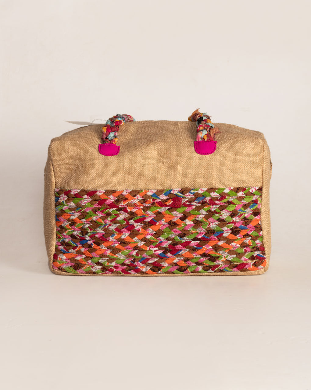 Up-Cycled Fabric Jute Duffel Handbag - Fabriclore.com