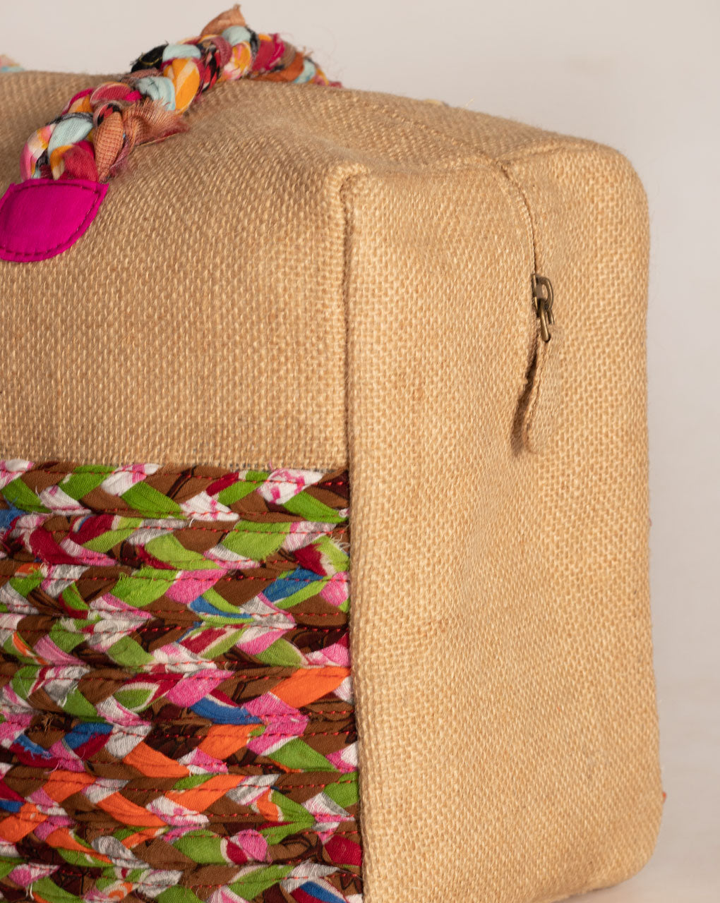 Up-Cycled Fabric Jute Duffel Handbag - Fabriclore.com