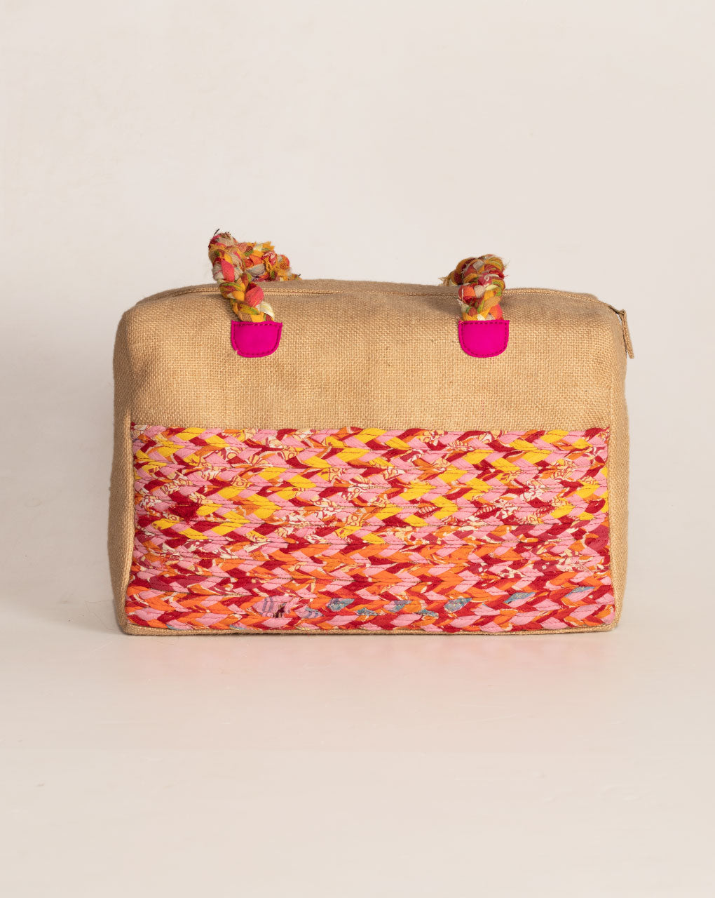 Up-Cycled Fabric Jute Duffel Handbag - Fabriclore.com