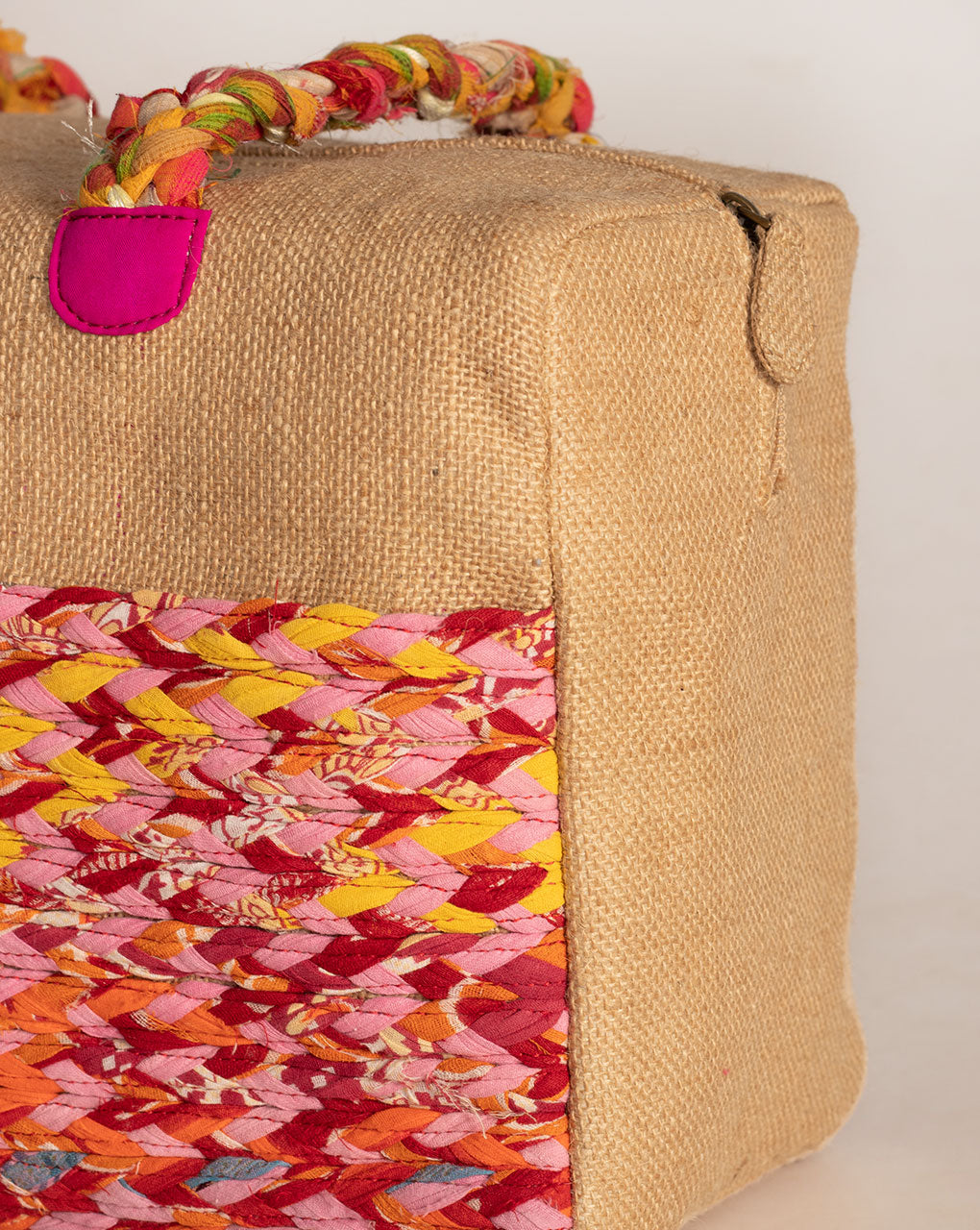 Up-Cycled Fabric Jute Duffel Handbag - Fabriclore.com