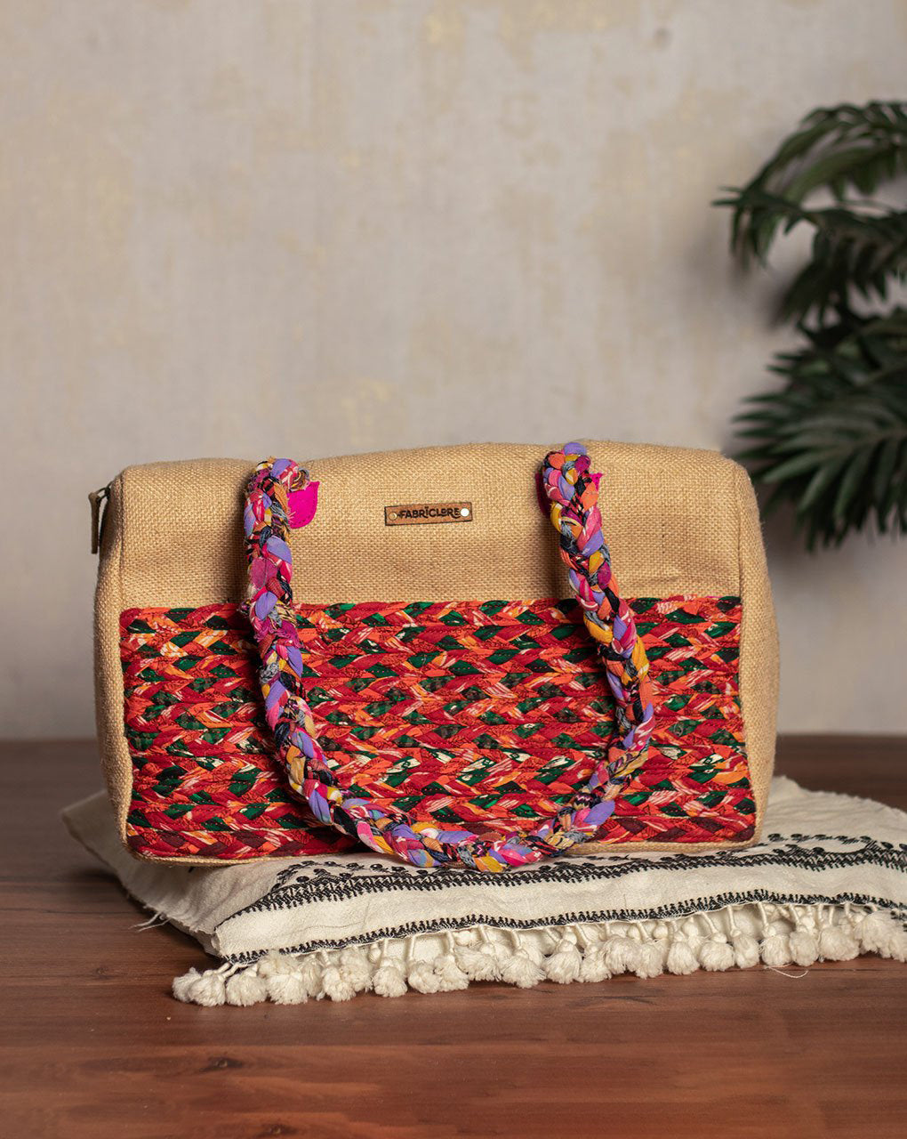 Up-Cycled Fabric Jute Duffel Handbag - Fabriclore.com