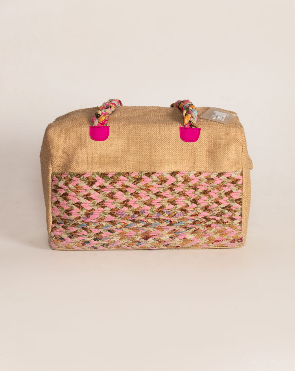 Up-Cycled Fabric Jute Duffel Handbag - Fabriclore.com