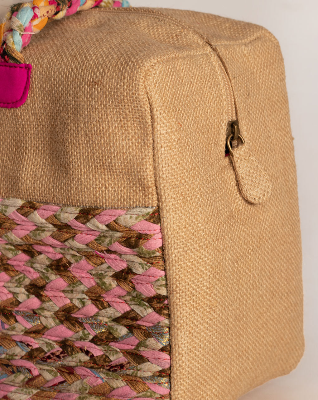 Up-Cycled Fabric Jute Duffel Handbag - Fabriclore.com
